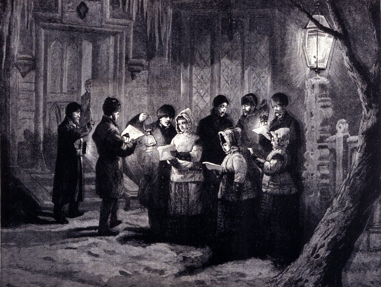 Noc Bożego Narodzenia w Kanadzie: czytania i modlitwy. Grawerowanie z XIX wieku autorstwa Unknown artist