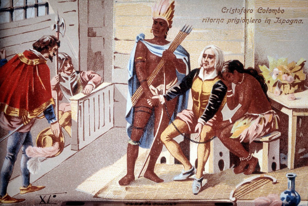 Krzysztof Kolumb wraca więźnia do Hiszpanii. XIX-wieczna chromolitografia. autorstwa Unknown artist