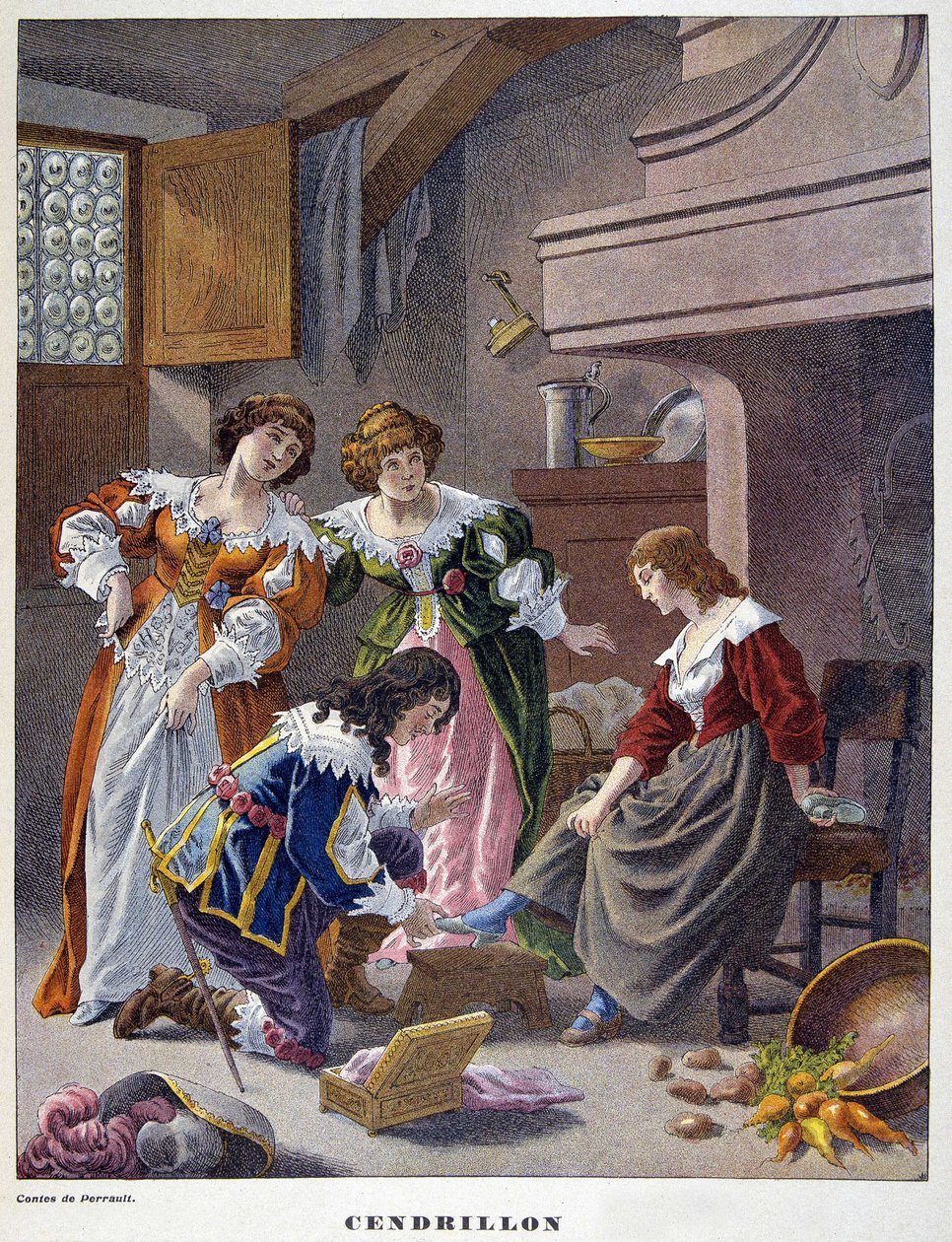 Kopciuszek próbuje pantofelka vair - w „Les Tales de Perrault”” autorstwa Unknown artist