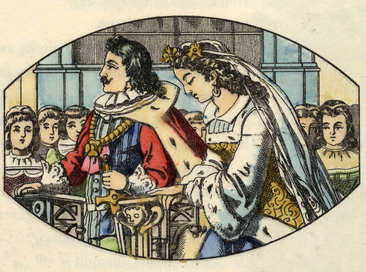 Ślub Kopciuszka z księciem. Ilustracja do bajki Charlesa Perraulta „Kopciuszek lub La petite slipper de verre” autorstwa Unknown artist