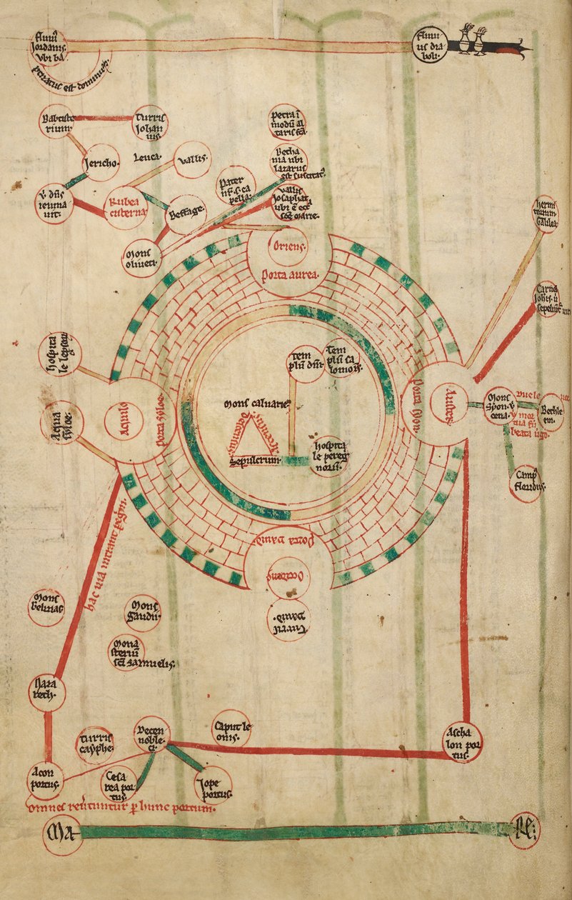 Okrągła mapa Jerozolimy ze świątynią i Grobem Świętym autorstwa Unknown artist