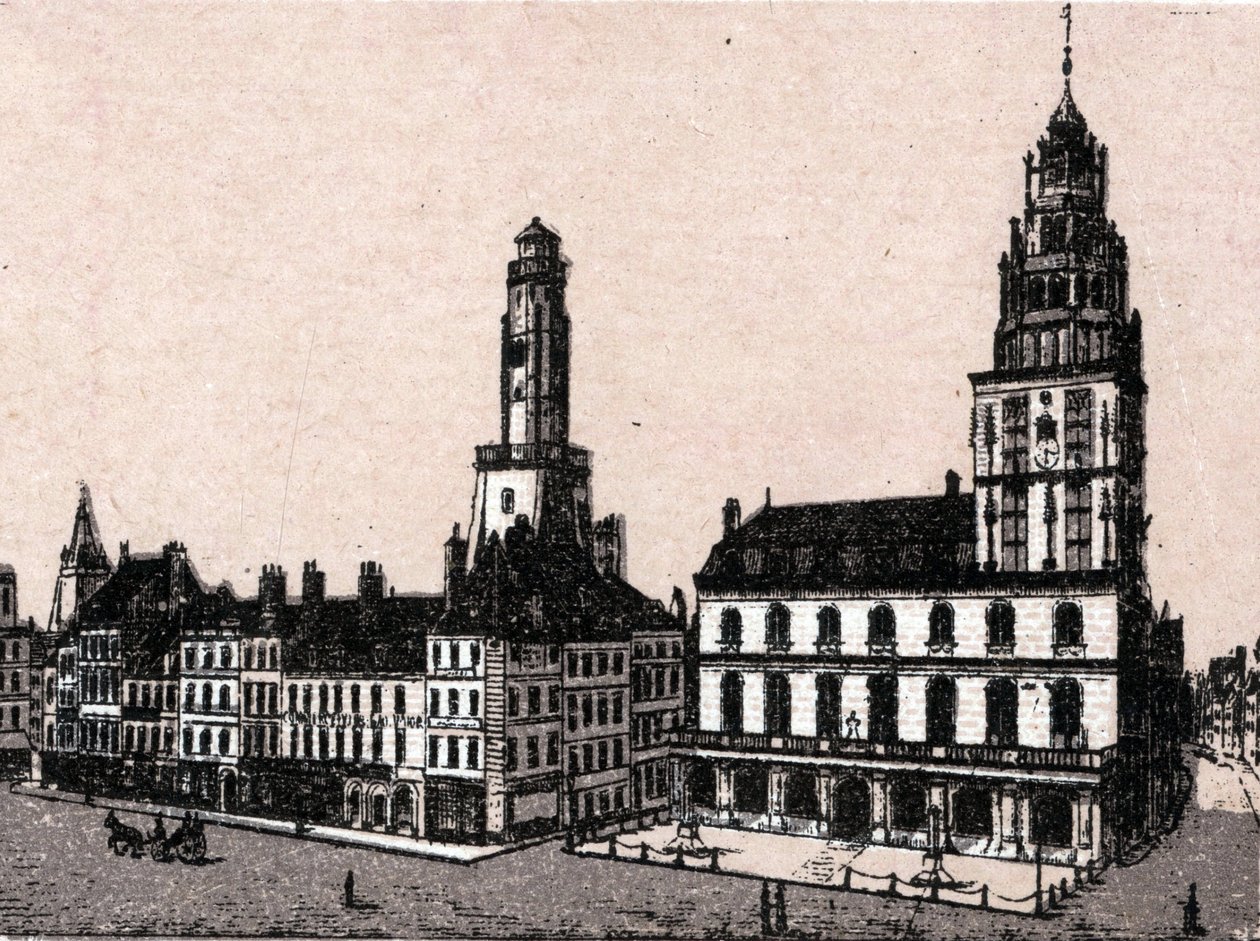 Miasto Calais: stara latarnia morska i ratusz w „Świat przedstawia 168 widoków” Niedatowany (koniec XIX wieku) autorstwa Unknown artist