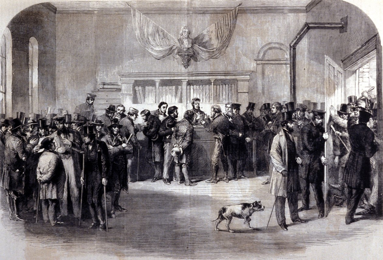 Wojna secesyjna (1861 - 1865), Wojna secesyjna. Żebra antypoborowe przed urzędami zwolnień. Nowy Jork. autorstwa Unknown artist