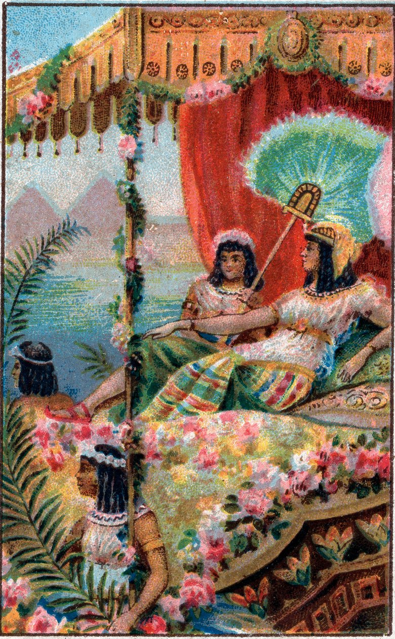 Cleopatre Cleopatre VII Thea Philopator (69-30 pne), królowa starożytnego Egiptu, ze swoimi sługami - Chromolitografia z końca XIX wieku autorstwa Unknown artist