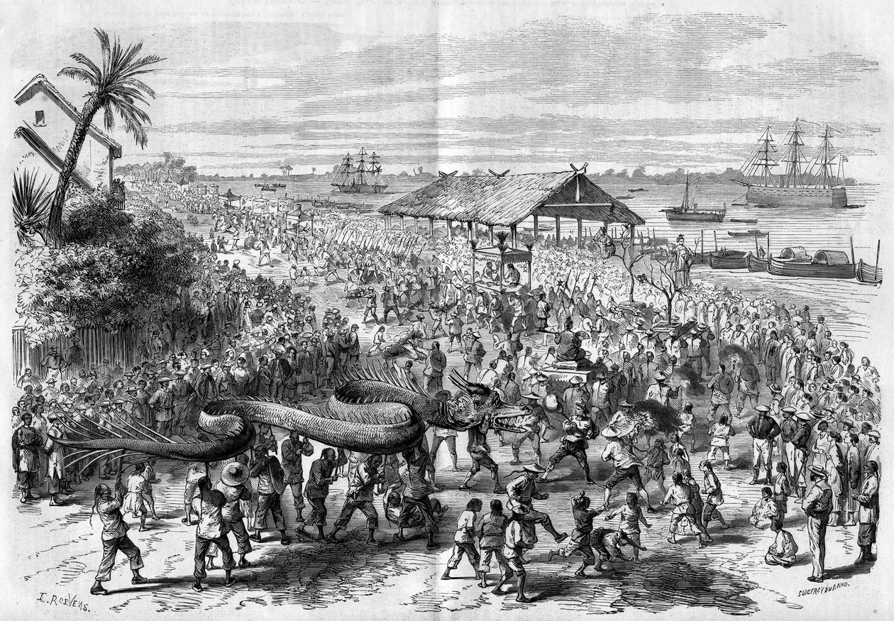 Cochinchine: coroczna procesja smoków zorganizowana przez kongregację Sajgonu w 1865 roku. autorstwa Unknown artist