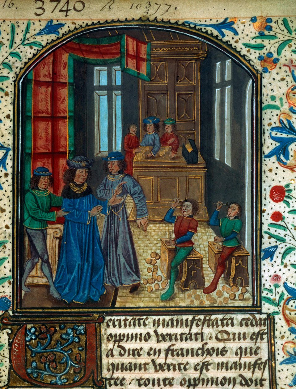 Bicie monet w średniowieczu. Miniatura ze szkicu Nicolasa Oresme (1320-1382). XV w. B.N. Paryż autorstwa Unknown artist