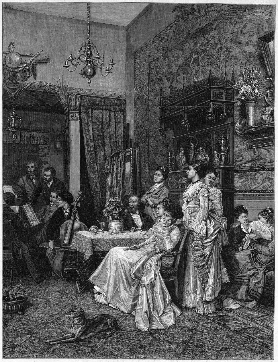 Koncert amatorów w pracowni artysty. Reprodukcja obrazu Adriena Moreau (1843-1906) prezentowanego na Salonie de 1873. autorstwa Unknown artist