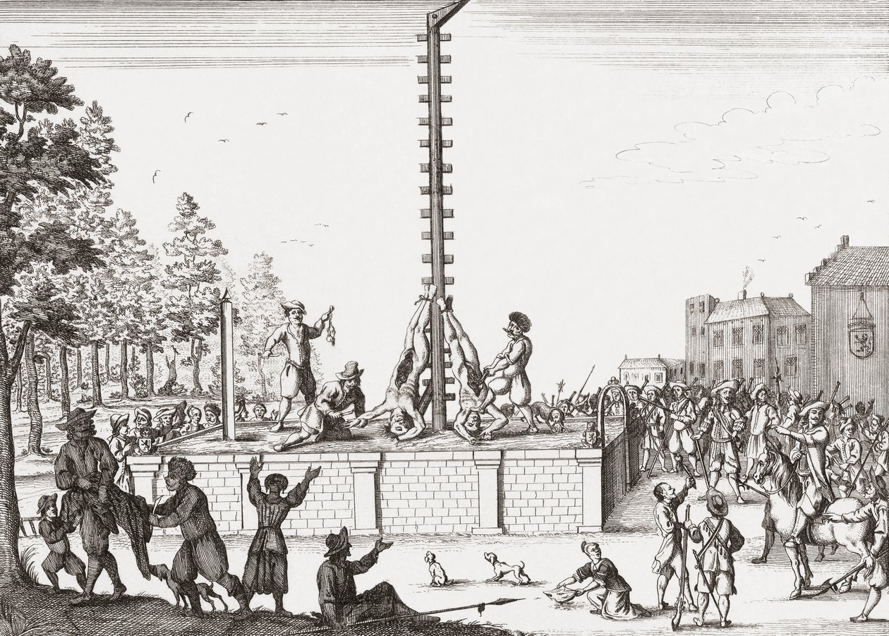 Zwłoki Johana i Cornelisa de Witt wiszące na szubienicy. autorstwa Unknown artist