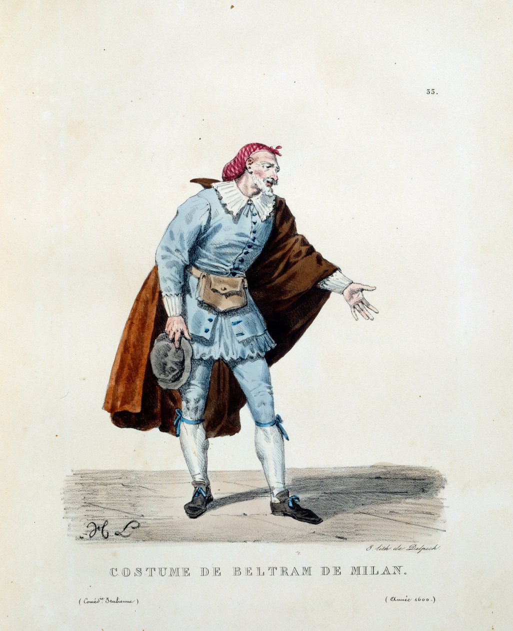Kostium Niccolo Barbieri, znany jako Beltrame z Mediolanu (zm. 1641) w 1600 roku. Kostium komedii włoskiej (commedia dell