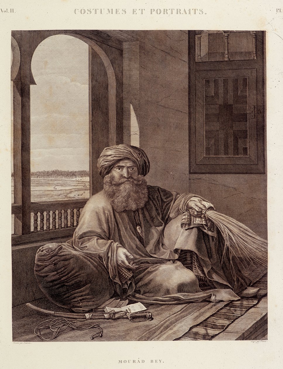 Kostiumy i portrety: Mourad Bey (1750-1801) Wódz Mameluków (Murad Bey Egipski Wódz Mameluków (Bej)) w „Opisie Egiptu”, Editions imperiales autorstwa Unknown artist