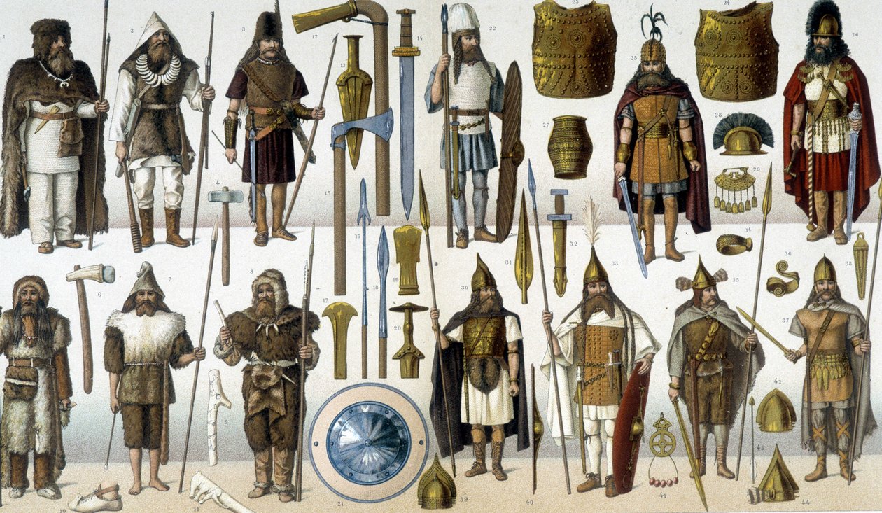 Kostiumy, zbroje i broń barbarzyńskich wojowników autorstwa Unknown artist