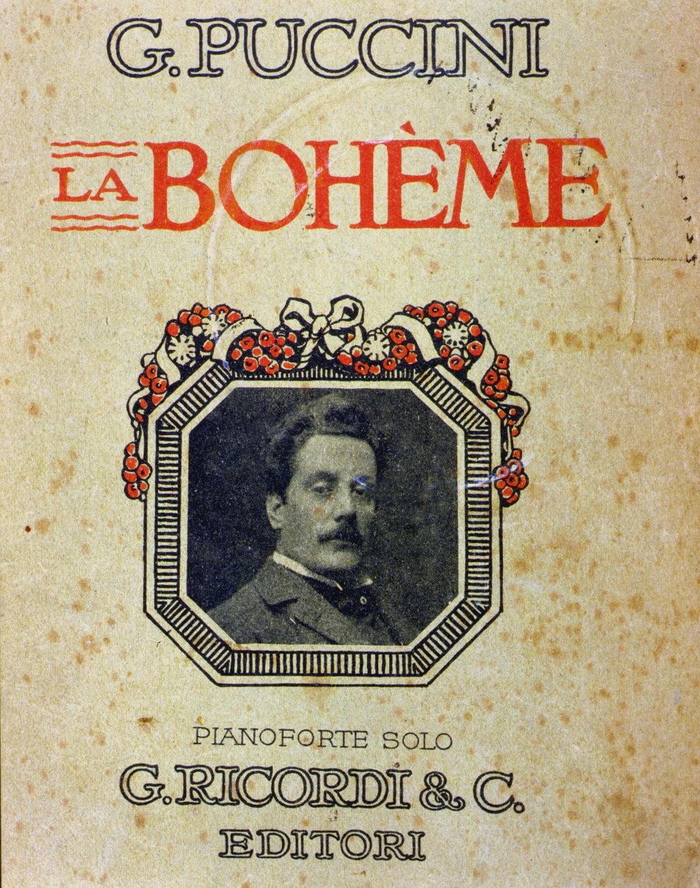 Okładka partytury „Cyganeria” Pucciniego (1858-1924) z jego portretem. autorstwa Unknown artist