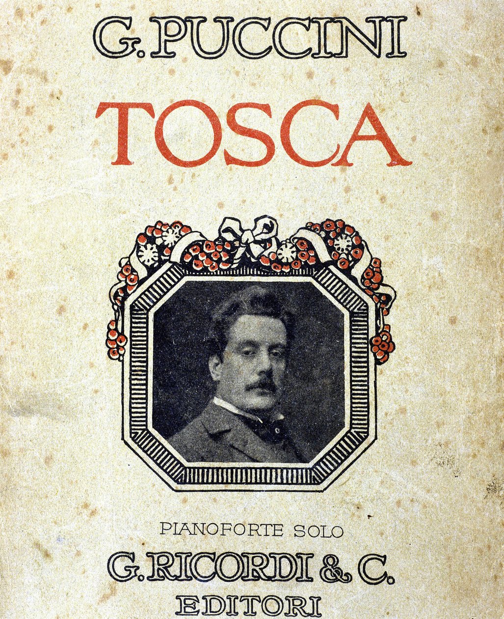 Okładka partytury „Tosca” Giacomo Pucciniego (1858-1924) z jego portretem. autorstwa Unknown artist