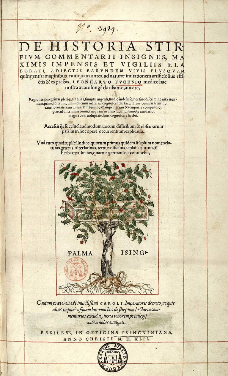 Strona tytułowa „Odznaki z komentarzami do historii Racine,...” Leonharta Fuchs autorstwa Unknown artist