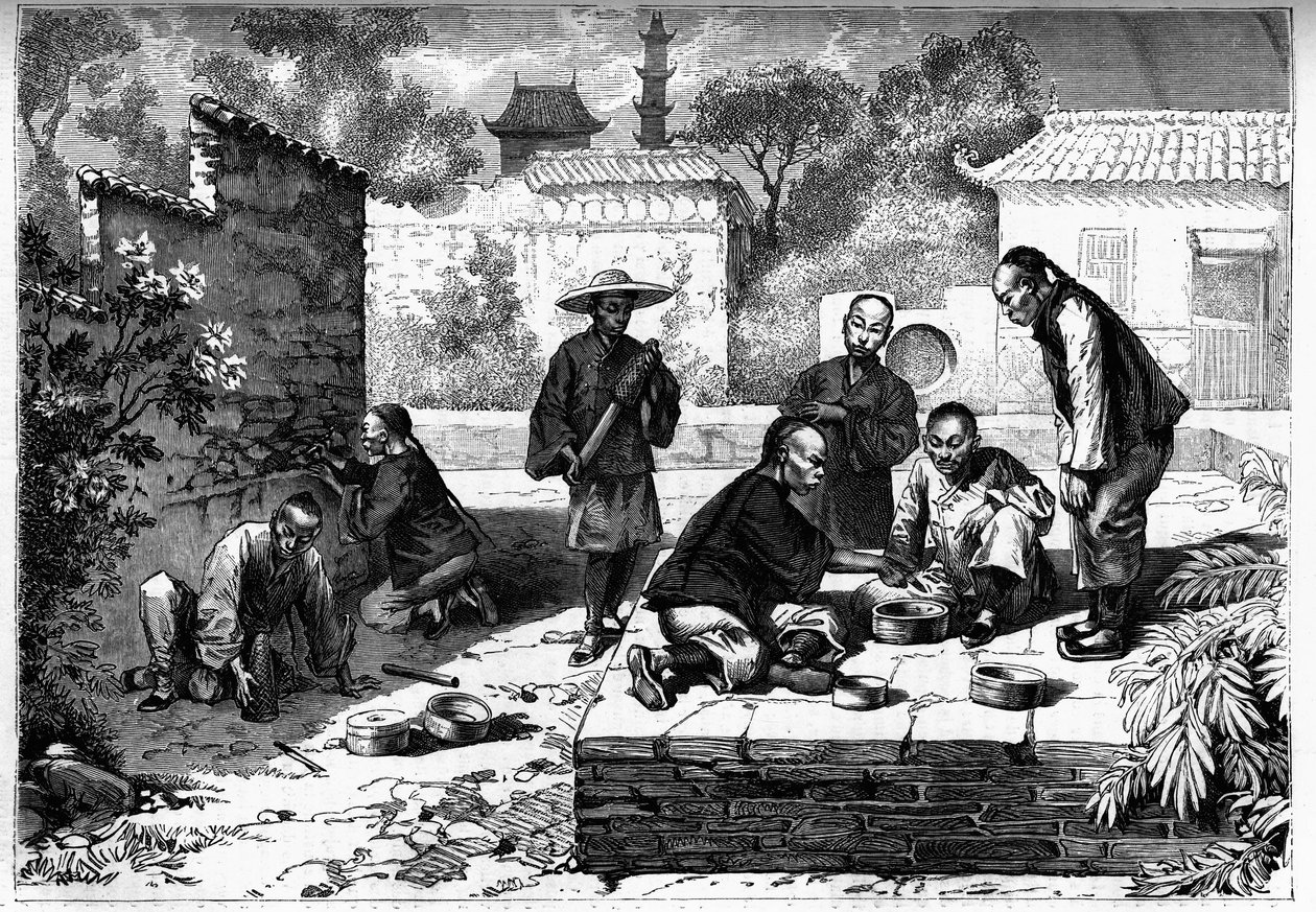 Walka krykieta w Pekinie w Chinach. Grawerowanie w „Dzienniku młodzieży” autorstwa Unknown artist