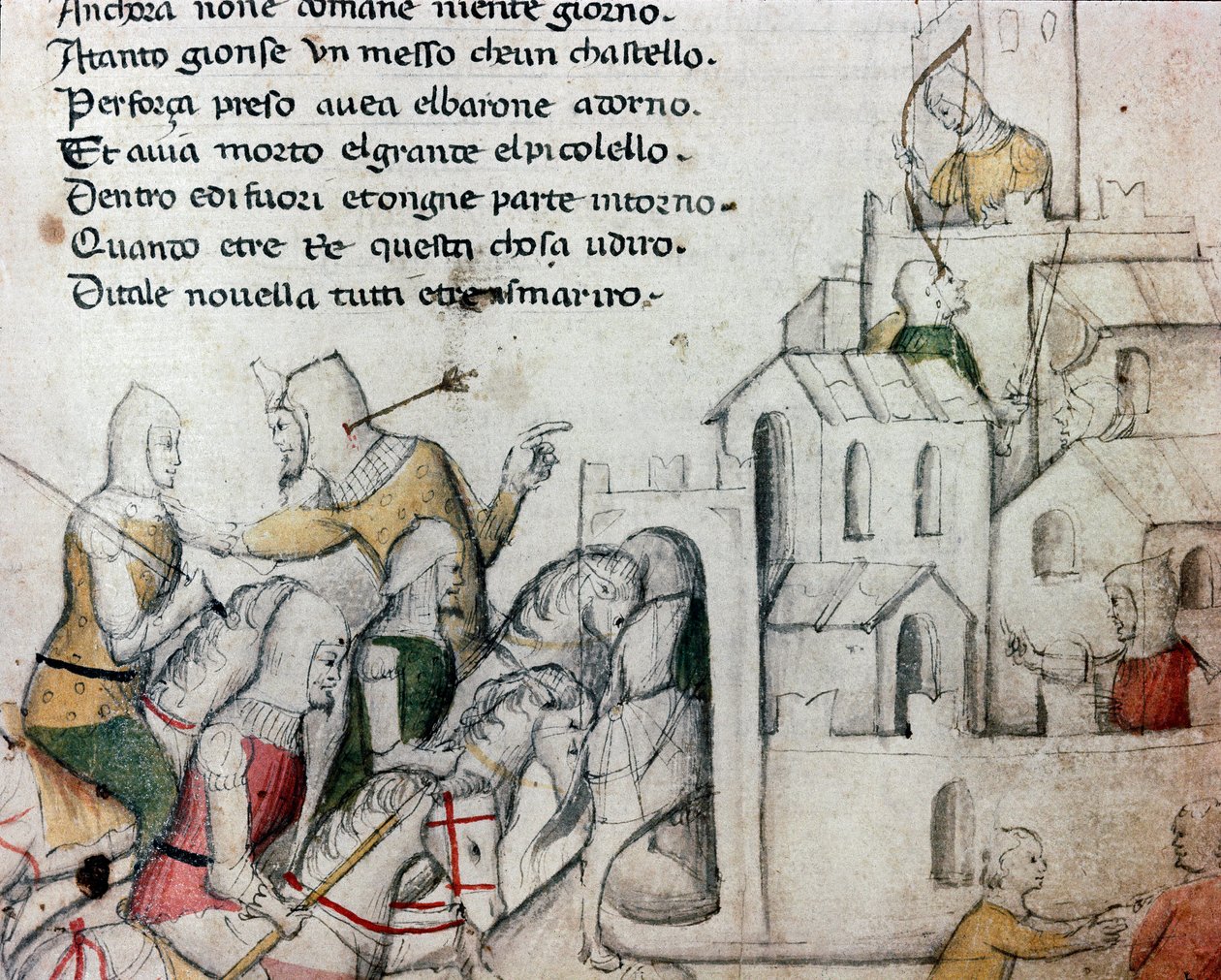 Przejścia atakujące fortecę Maurów Ilustracja do toskańskiego wiersza „Febusso e Breusso” Rękopis MS.B.R.45. XV-wieczna Florencja, Nazionale Biblioteca autorstwa Unknown artist