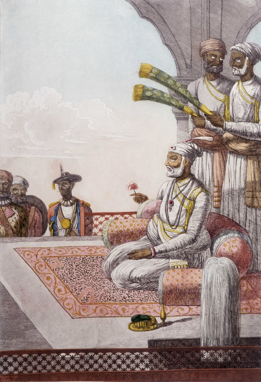 Kultura, cywilizacja i społeczeństwo indyjskie: Portret Radjah (Rajah) władcy Brahmana w Indiach. Grawerunek z 1808 roku. autorstwa Unknown artist