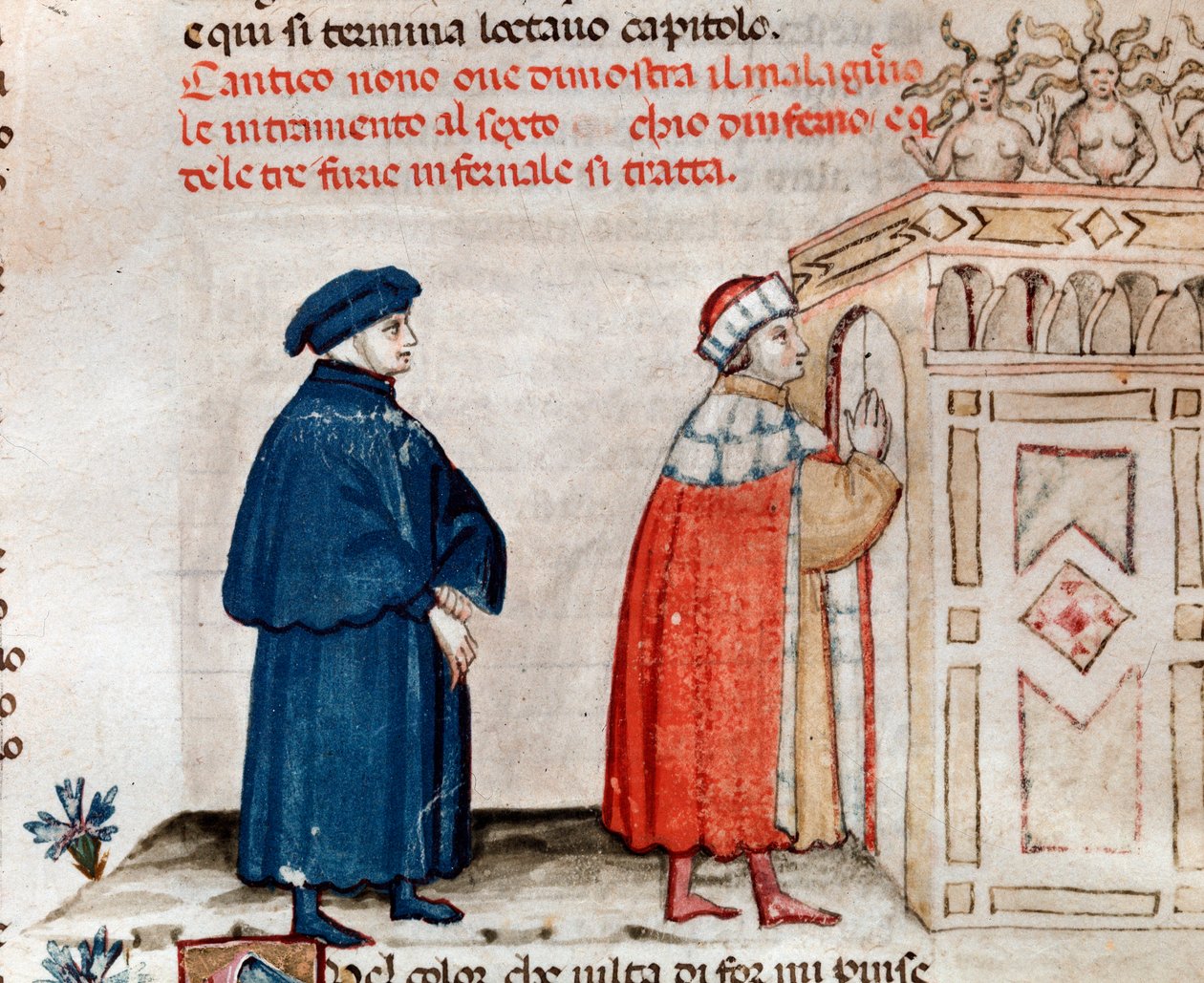 Dante i Wergiliusz u bram Dite opanowanych przez furie (pieśń 9 z piekła w Boskiej komedii) - miniatura XV w. autorstwa Unknown artist