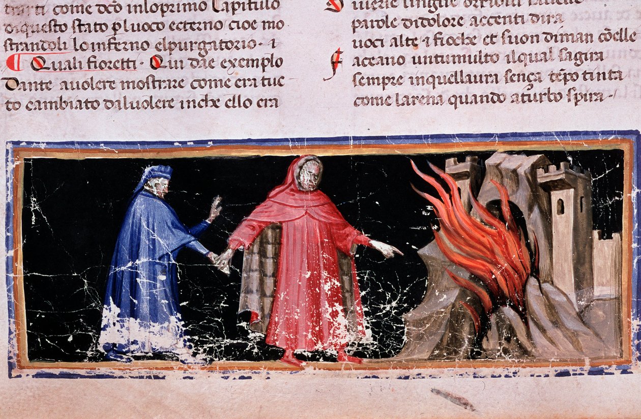 Dante i Virgil zdobywają bramy piekielne (piosenka 3 piekła, w Boskiej komedii) - miniatura autorstwa Unknown artist