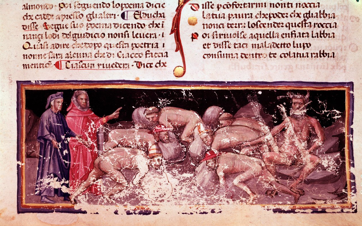 Dante i Wergiliusz z chciwością i rozrzutkami (piosenka 7 z piekła rodem, w Boskiej komedii) - miniatura autorstwa Unknown artist