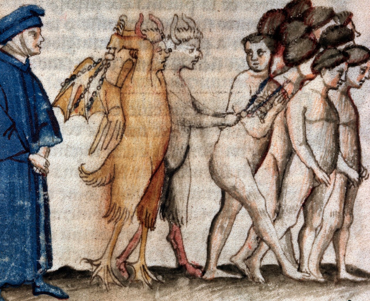 Dante spotyka Venedico Caccianemico w kręgu alfonsów (pieśń 18 z piekła w Boskiej Komedii) - miniatura XV w. autorstwa Unknown artist