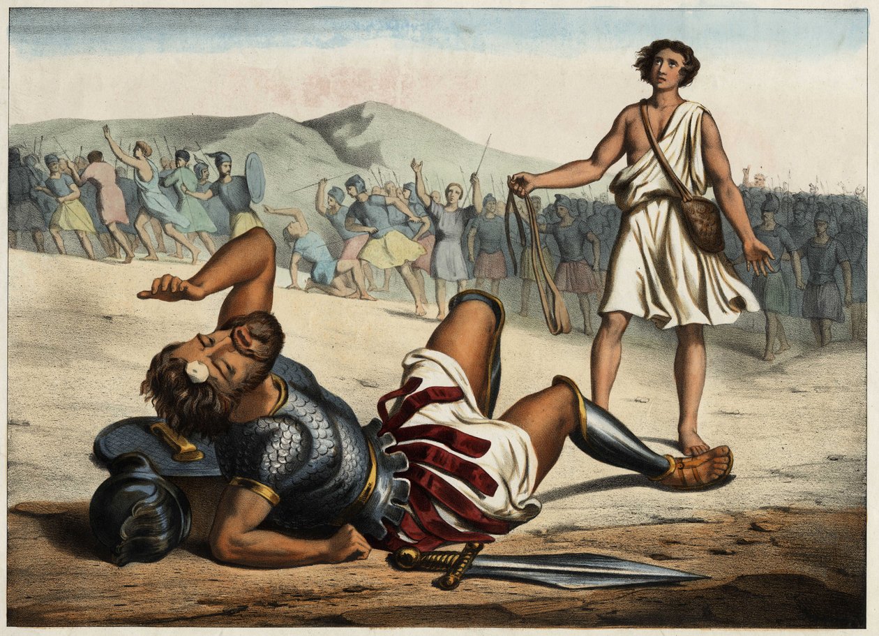 Dawid zwycięzca Goliata. Anonimowy rycina z połowy XIX wieku. autorstwa Unknown artist