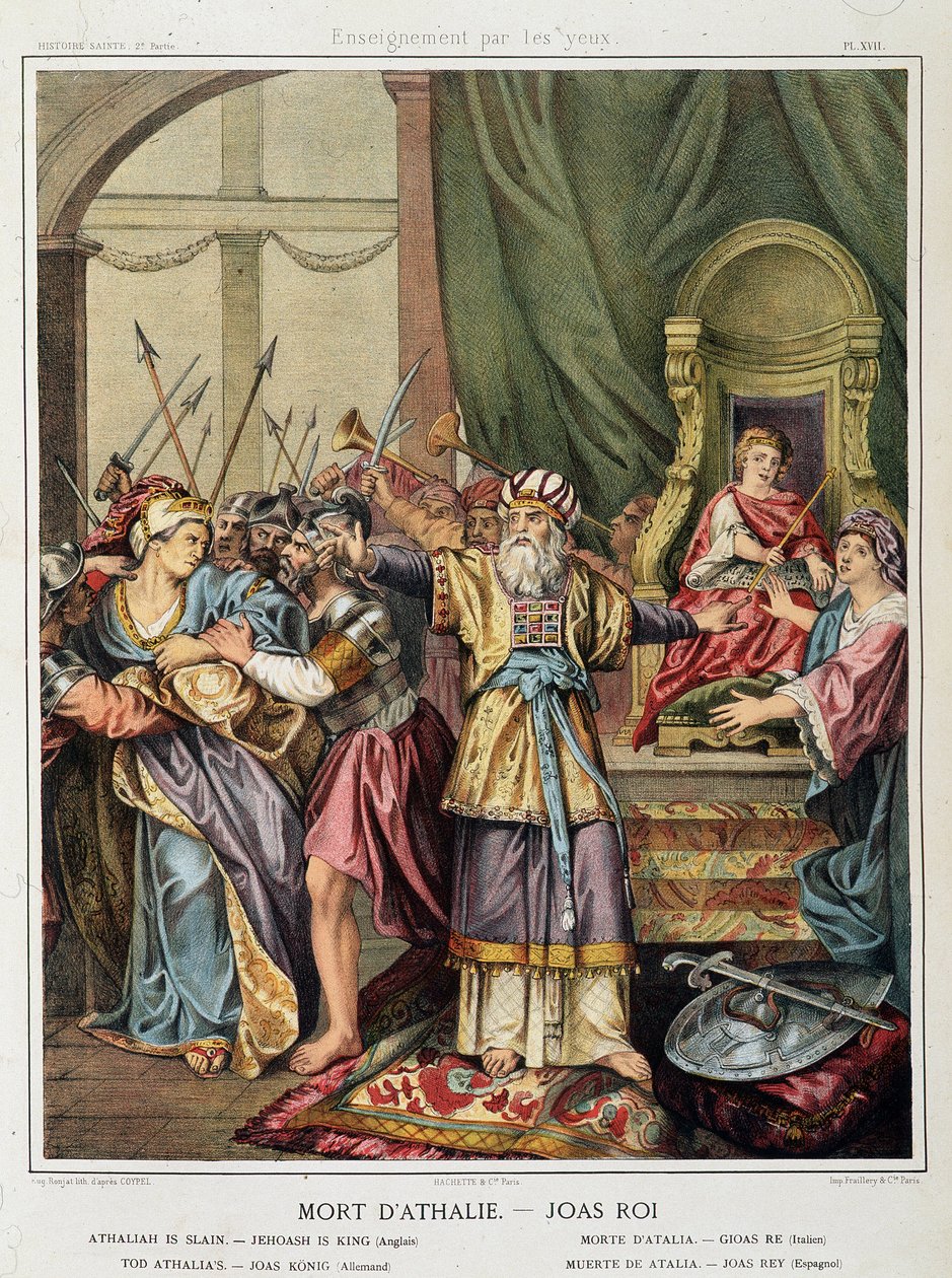 Death of Athalie - Joas (Jehoash) king in “” Histoire Sainte””, ed. Hachette autorstwa Unknown artist