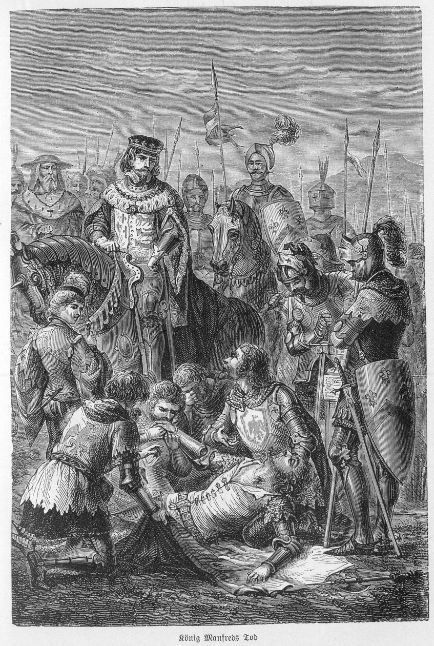 Śmierć Manfreda, Króla Sycylii - 1266 - Manfred zabity w bitwie - Bitwa pod Benewentem (26 lutego 1266): śmierć Manfreda I (Hohenstaufów) autorstwa Unknown artist