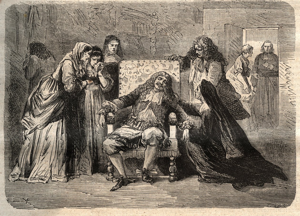 Śmierć Moliera - Śmierć Jeana Baptiste (Jean-Baptiste) Poquelin, dit Moliere (1622-1673), 17 lutego autorstwa Unknown artist