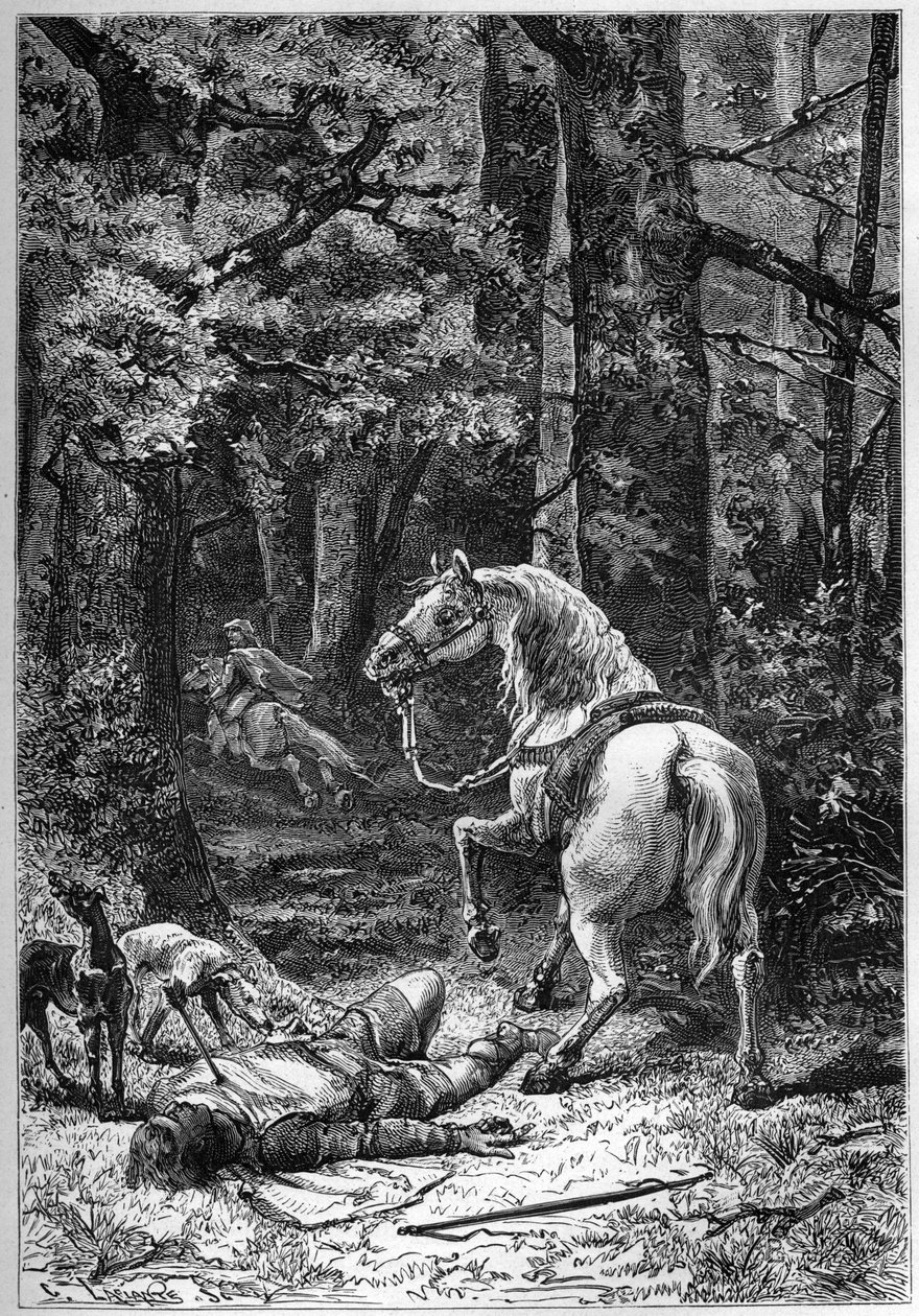 Śmierć Rufusa, Wilhelma Czerwonego (króla Wilhelma II) zabitego strzałą podczas polowania w New Forest autorstwa Unknown artist