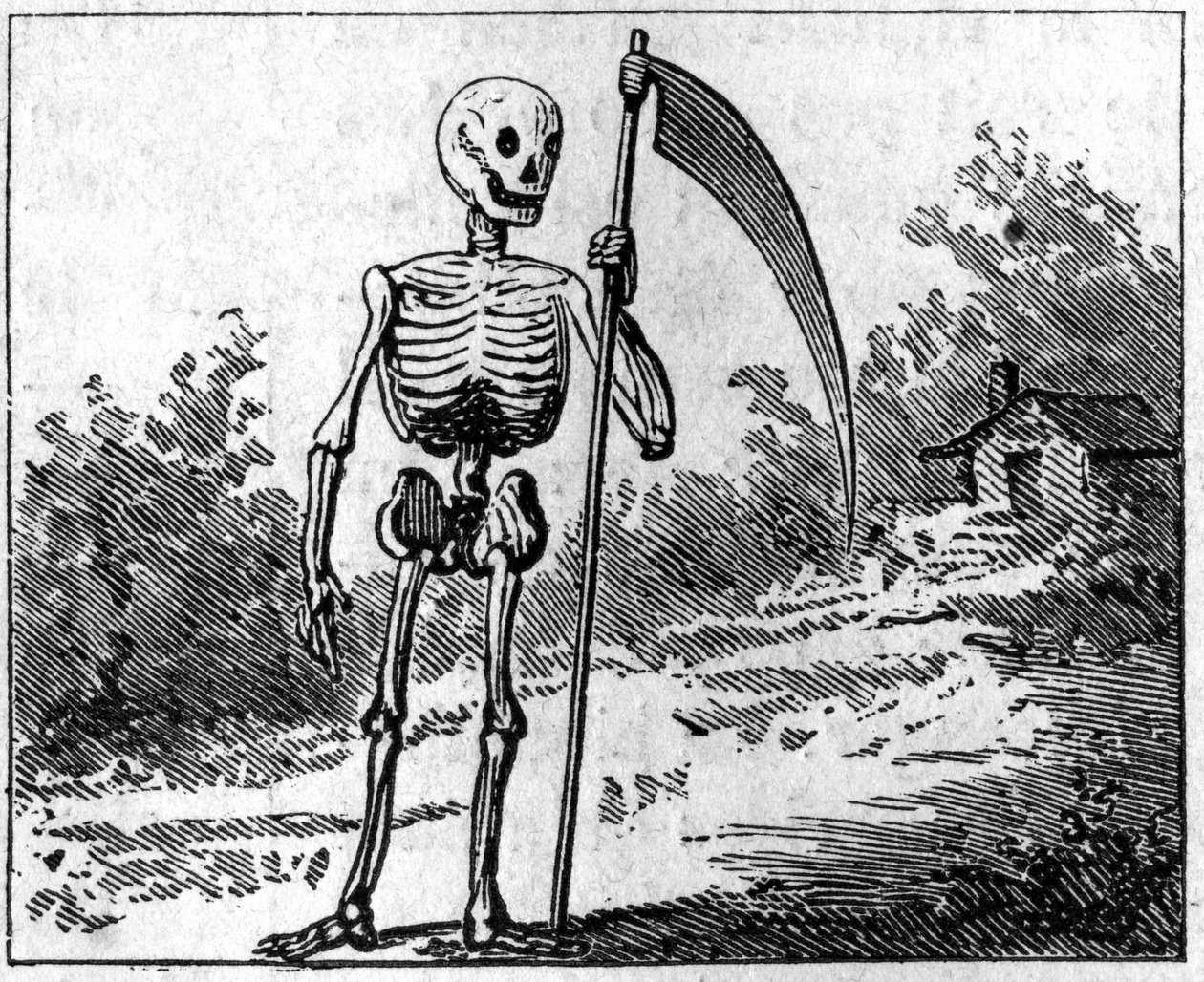 Śmierć reprezentowana przez fałszywkę. Grawerowanie z 1860 roku. autorstwa Unknown artist