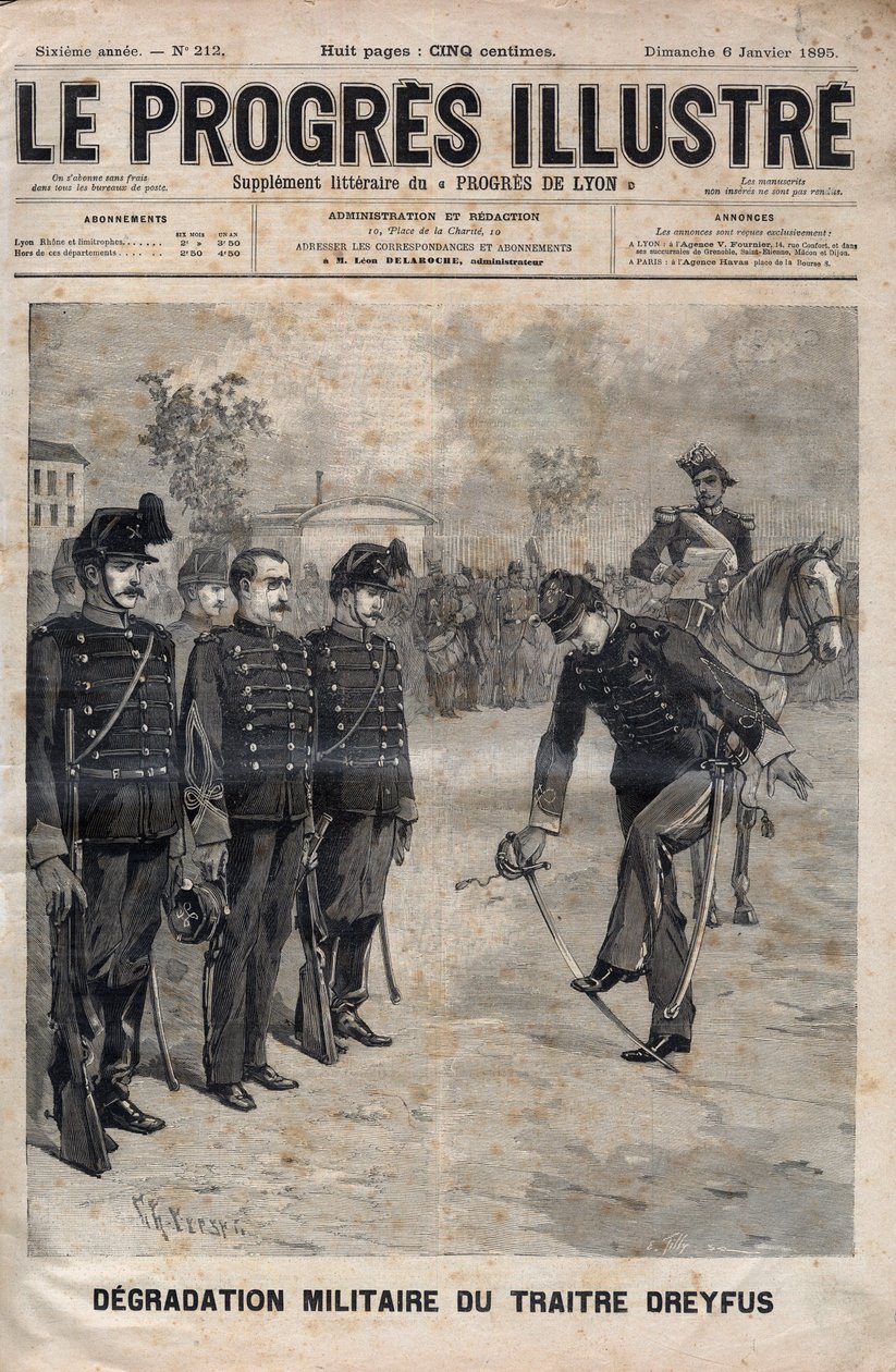 Degradacja Alfreda Dreyfusa - Sprawa Dreyfusa: Degradacja Alfreda Dreyfusa na dziedzińcu Szkoły Wojskowej, Paryż, 5 stycznia 1895 r. - Grawerowanie w „Znakomity postęp” z 1895 r. - autorstwa Unknown artist