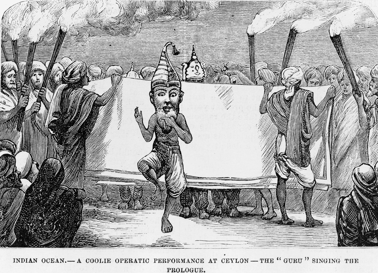 Demonstracja sztuki ludowej na Cejlonie (obecnie Sri Lanka) XIX-wieczna grawerunek autorstwa Unknown artist