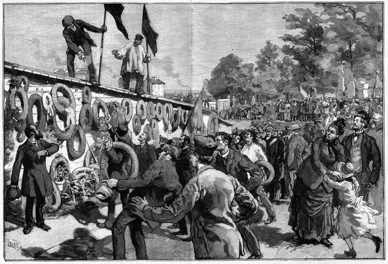 Demonstracja anarchistów w Pere Lachaise przed pogrzebem federacji 27 maja 1888 r. autorstwa Unknown artist