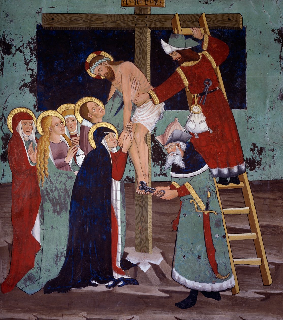 Osadzanie, Życie Chrystusa (XV wiek), freski, kaplica św. Sebastiana, Villard-de-Lans, Rodan-Alpy, Francja. autorstwa Unknown artist