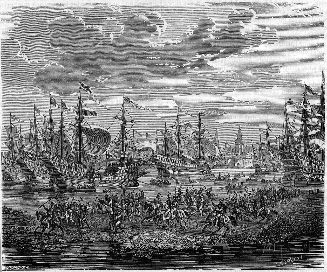Zejście Henryka VIII (króla Anglii) do Calais w celu oblężenia Boulogne (1544) autorstwa Unknown artist
