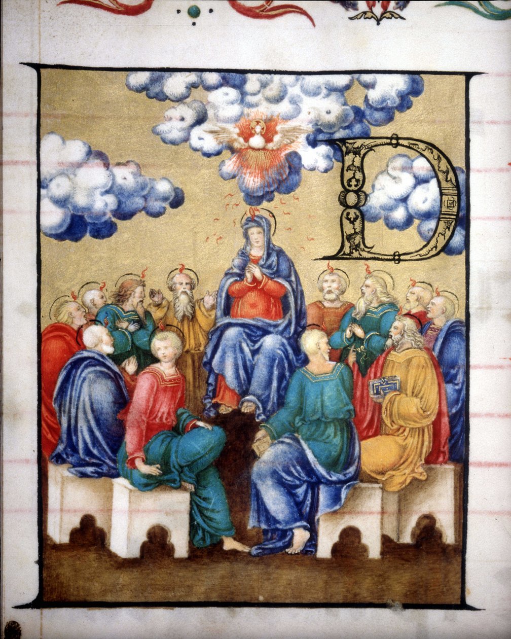 Zejście Ducha Świętego. Chór kościoła Najświętszej Marii Panny w koronie Lodiego, miniatura z XV wieku. autorstwa Unknown artist