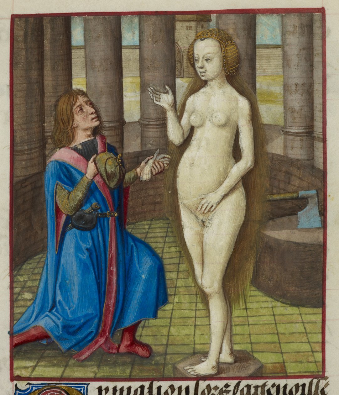 Fragment miniatury Pigmaliona na kolanach, prosząc posąg o przebaczenie. autorstwa Unknown artist