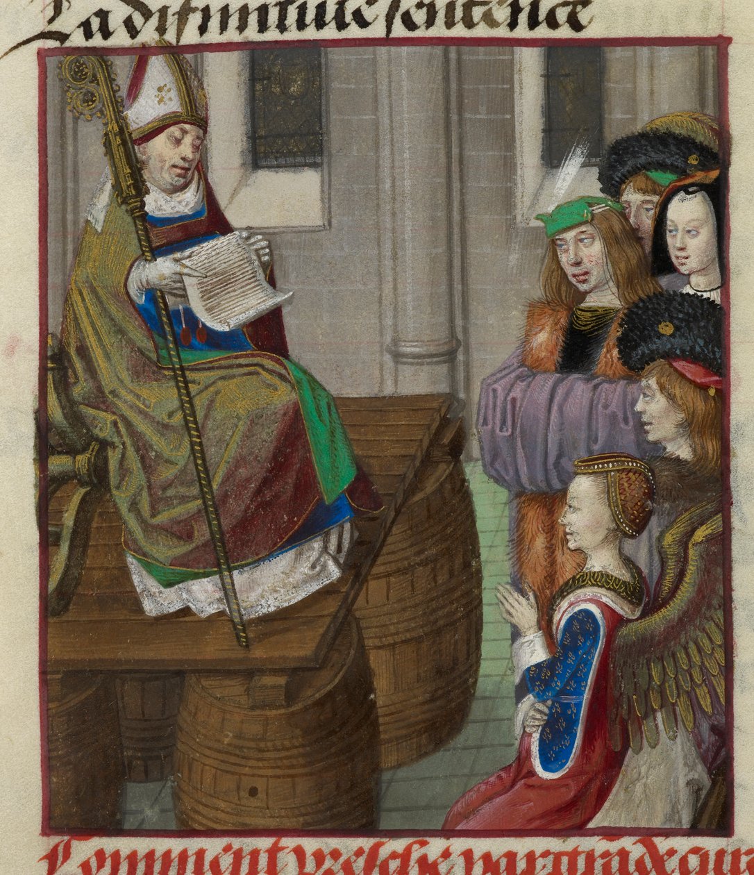 Fragment miniatury kapłana głoszącego kazanie armiom Wenus, z „Le Roman de la Rose” autorstwa Unknown artist