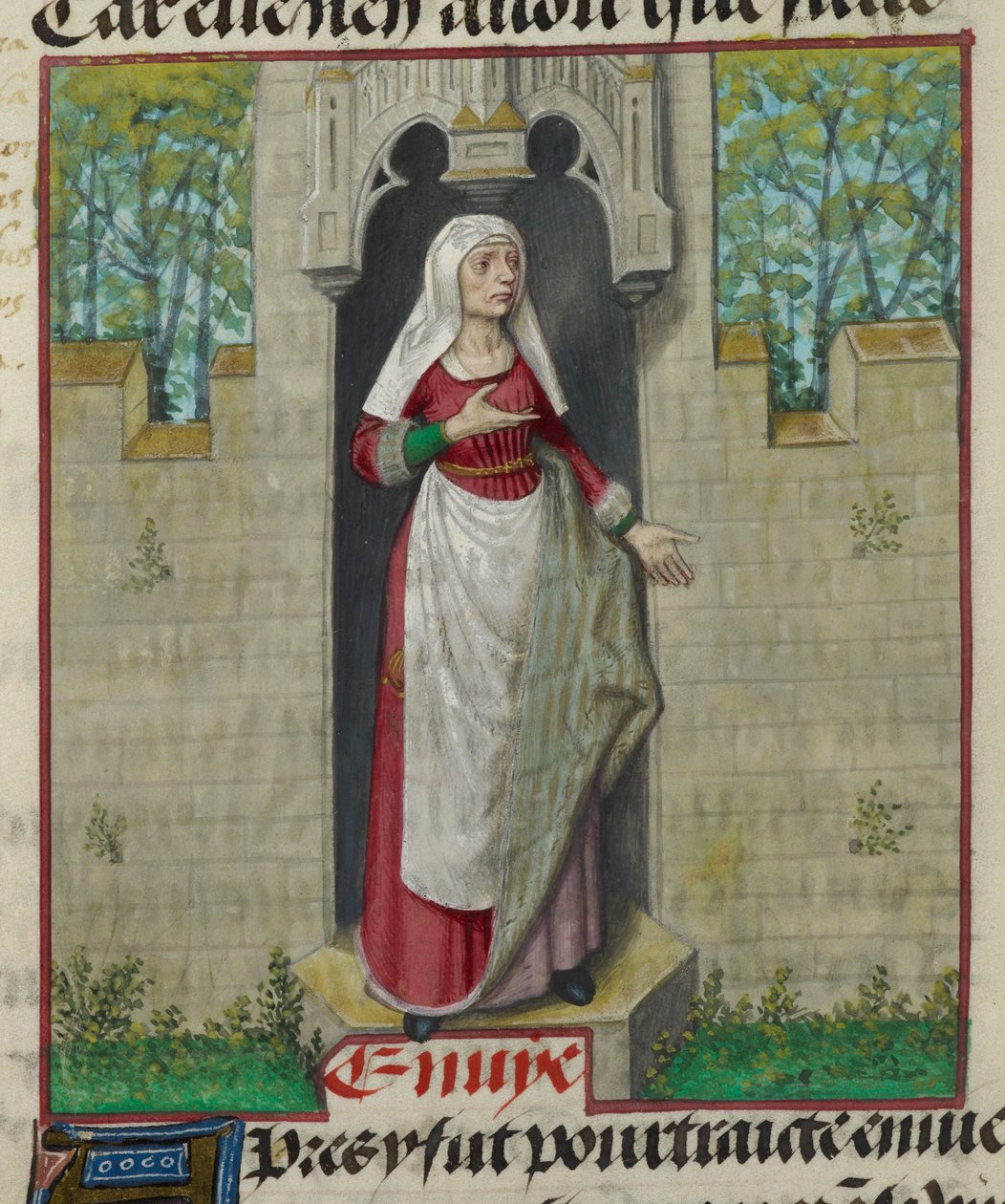 Fragment miniatury alegorycznej postaci Chciwości z „Le Roman de la Rose” autorstwa Unknown artist