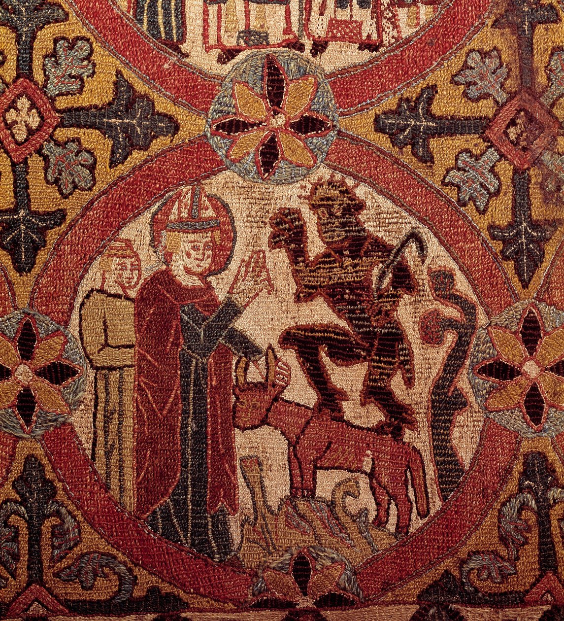 Fragment haftu przedstawiający Kuszenie św. Marcina. Gobelin islandzki. 1390-1403. Paryż, Narodowe Muzeum Średniowiecza, Thermes de Cluny autorstwa Unknown artist