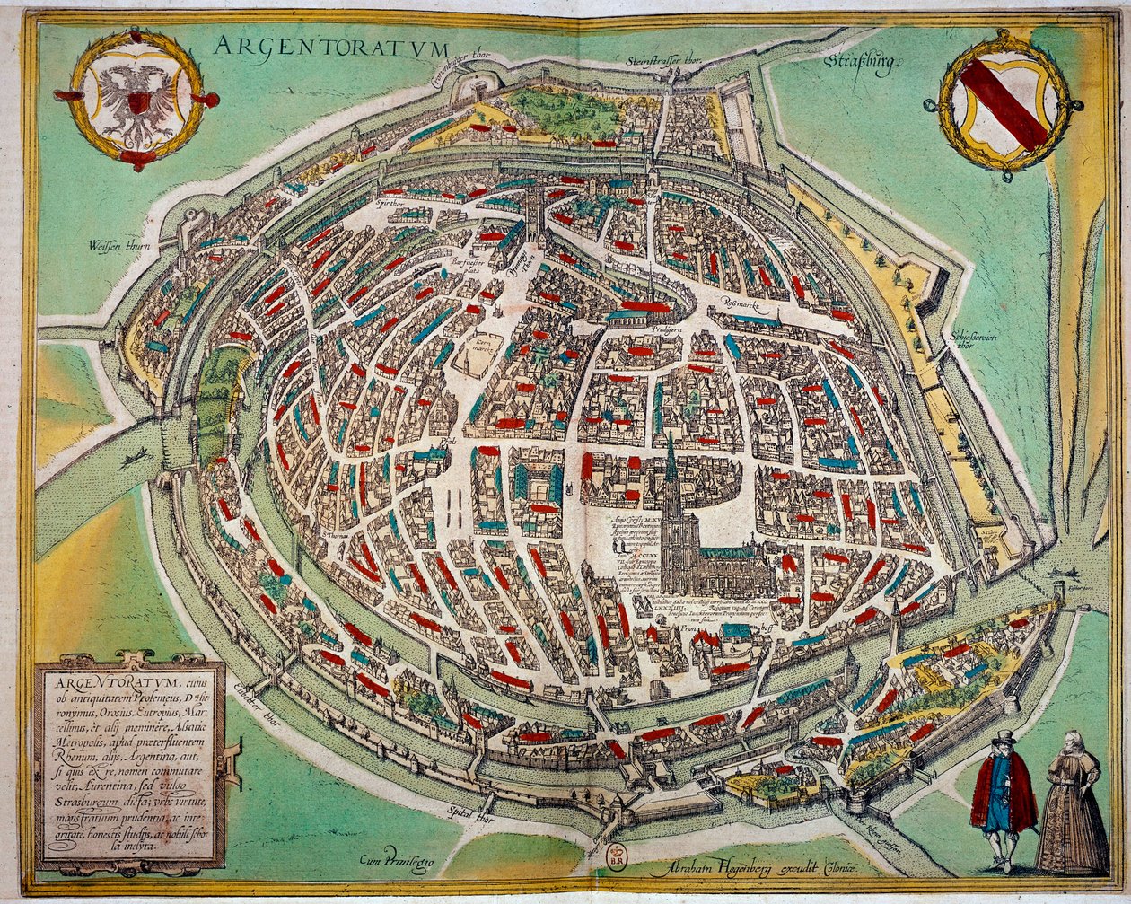 Szczegółowa mapa miasta Strasburga wykonana przez Abrahama Hogenberga (ok. 1608-1653). Rycina XVII-wiecznego Paryża B.N. autorstwa Unknown artist