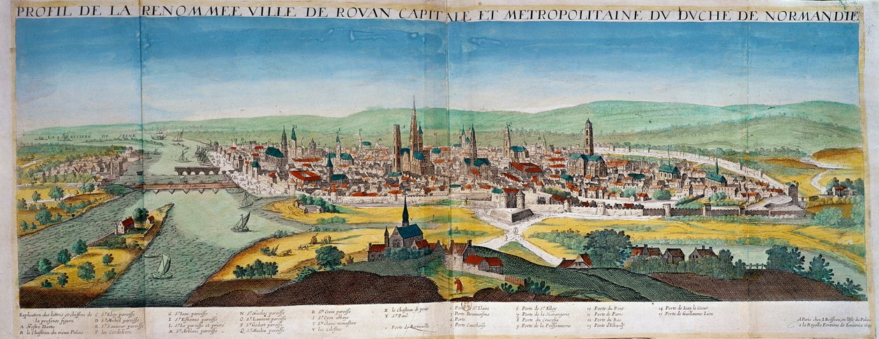 Szczegółowy widok miasta Rouen w Normandii. Rycina z XVII wieku. Paryż B.N. autorstwa Unknown artist
