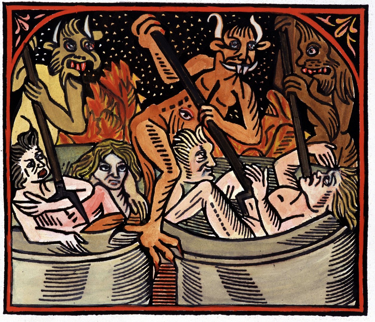Diabły gotują mężczyzn w kotłach w piekle autorstwa Unknown artist