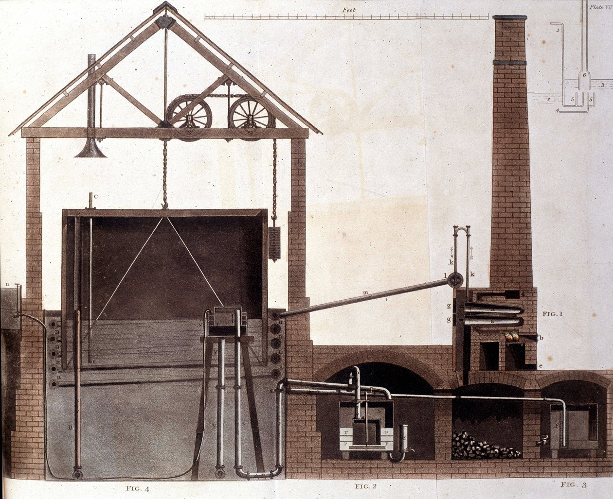 Schemat wyjaśniający produkcję gazu węglowego, Londyn 1815. autorstwa Unknown artist