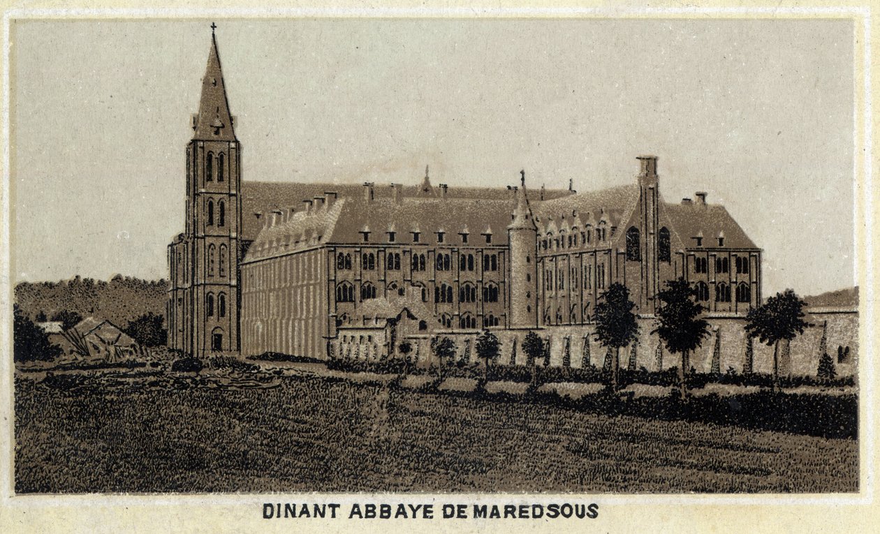 Dinant, Opactwo Maredsous, Walonia, Belgia. Chromolitografia z końca XIX wieku. autorstwa Unknown artist