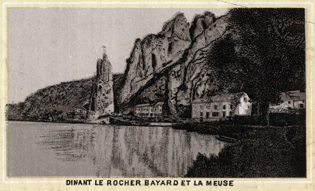 Dinant, le Rocher Bayard et la Meuse, Walonia, Belgia. Chromolitografia z końca XIX wieku. autorstwa Unknown artist