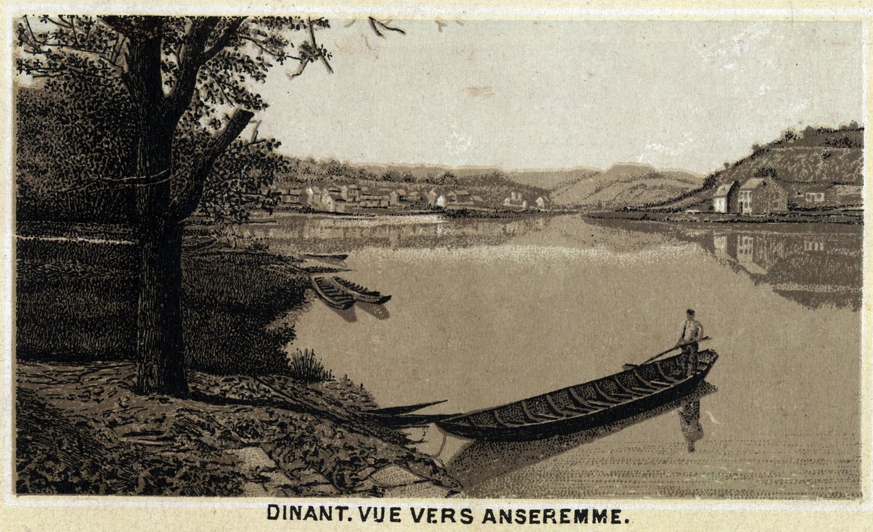 Kolacja, widok na Anseremme i rzekę Lesse, Region Walonii w Belgii. Chromolitografia z końca XIX wieku. autorstwa Unknown artist