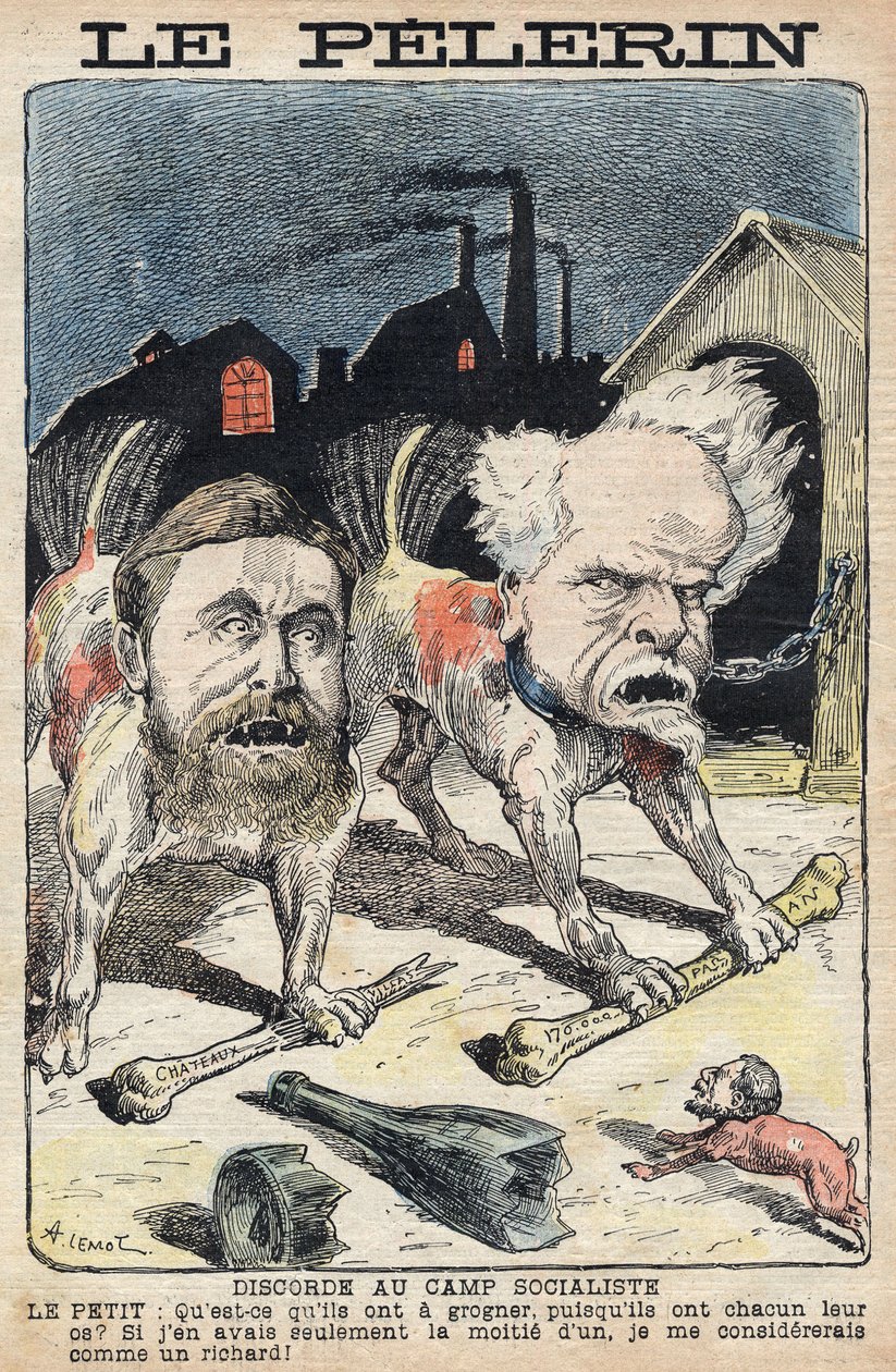 Spory między socjalistami Jean Jaures (1859-1914) (po lewej) i Henri Rochefort (1831-1913) (po prawej). Ilustracja w „Le Pelerin” z 19 czerwca 1898 r. autorstwa Unknown artist
