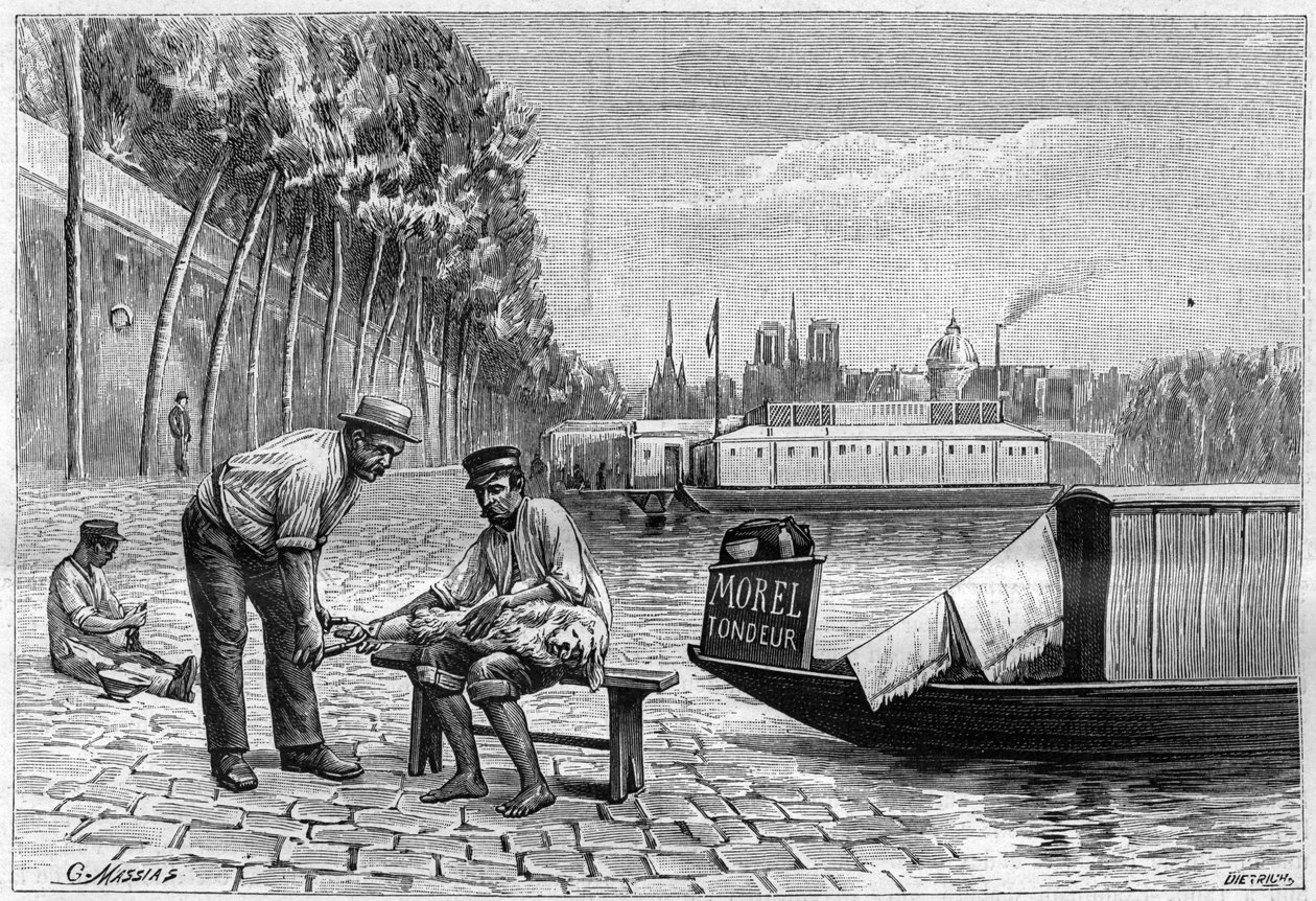 Wycięcie psa w pobliżu mostu Solferino w Paryżu - grawer w „La nature” z 1892 roku. autorstwa Unknown artist